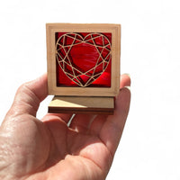 HEART MINI SUNCATCHER - Free standing 2.5" stained glass & wood decor