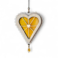 HEART STRINGS / Radiant Heart - Stained Glass & Wood Suncatcher