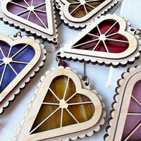 HEART STRINGS / Radiant Heart - Stained Glass & Wood Suncatcher