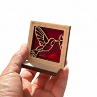 HUMMINGBIRD MINI SUNCATCHER - Free standing 2.5" stained glass & wood decor