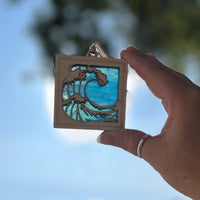 WAVE MINI SUNCATCHER - 2.5" stained glass & wood ornament