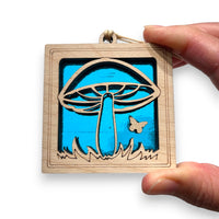 MUSHROOM MINI SUNCATCHER - 2.5" stained glass & wood ornament