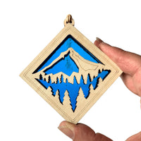 MOUNTAIN MINI SUNCATCHER -- 2.5" stained glass & wood ornament