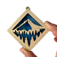 MOUNTAIN MINI SUNCATCHER -- 2.5" stained glass & wood ornament