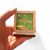 TREE OF LIFE MINI SUNCATCHER - Free standing 2.5" stained glass & wood decor