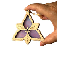 TRILLIUM SUNCATCHER - 3.5" stained glass & wood ornament