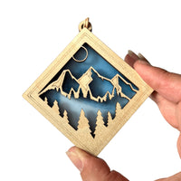 MOUNTAIN MINI SUNCATCHER -- 2.5" stained glass & wood ornament