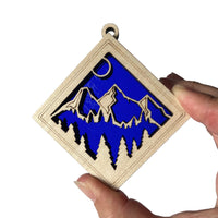 MOUNTAIN MINI SUNCATCHER -- 2.5" stained glass & wood ornament