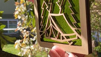 CAMPING SUNCATCHER - 6" stained glass & wood window ornament