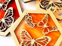 BUTTERFLY SUNCATCHER - 6" stained glass & wood window ornament