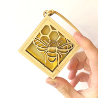 BEE MINI SUNCATCHER - 2.5" stained glass & wood ornament