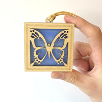 BUTTERFLY MINI SUNCATCHER - 2.5" stained glass & wood ornament
