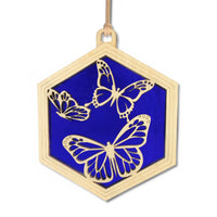 BUTTERFLY SUNCATCHER - 6" stained glass & wood window ornament