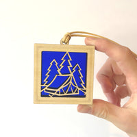 CAMPING MINI SUNCATCHER - 2.5" stained glass & wood ornament