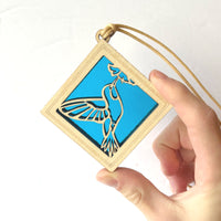 HUMMINGBIRD MINI SUNCATCHER - 2.5" stained glass & wood ornament