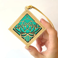 LOTUS MINI SUNCATCHER - 2.5" stained glass & wood ornament