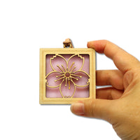 CHERRY BLOSSOM MINI SUNCATCHER - 2.5" stained glass & wood ornament