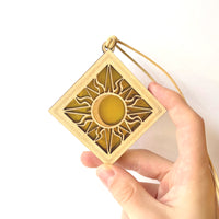 SUN & MOON MINI SUNCATCHER - 2.5" stained glass & wood ornament