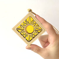 SUN & MOON MINI SUNCATCHER - 2.5" stained glass & wood ornament