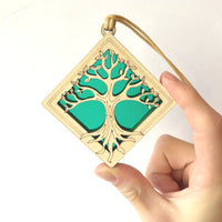 TREE OF LIFE MINI SUNCATCHER - 2.5" stained glass & wood ornament
