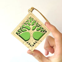 TREE OF LIFE MINI SUNCATCHER - 2.5" stained glass & wood ornament