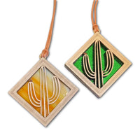 CACTUS MINI SUNCATCHER - 2.5" stained glass & wood ornament