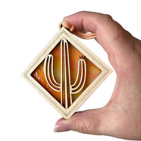 CACTUS MINI SUNCATCHER - 2.5" stained glass & wood ornament