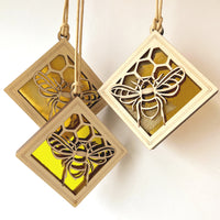 BEE MINI SUNCATCHER - 2.5" stained glass & wood ornament