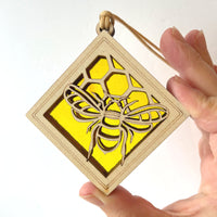 BEE MINI SUNCATCHER - 2.5" stained glass & wood ornament