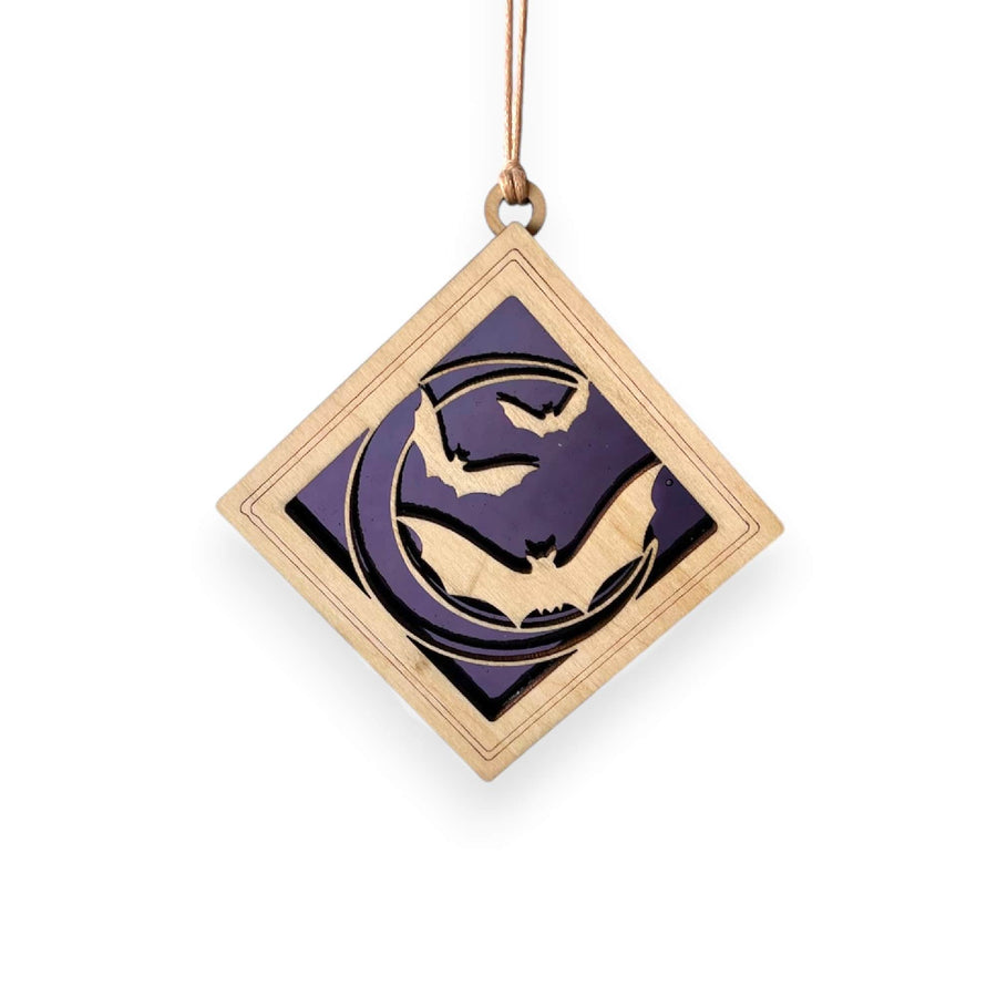 HALLOWEEN MINI SUNCATCHER - 2.5" stained glass & wood ornament