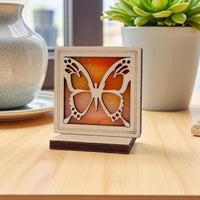 BUTTERFLY MINI SUNCATCHER - Free standing 2.5" stained glass & wood decor
