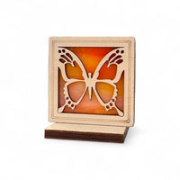 BUTTERFLY MINI SUNCATCHER - Free standing 2.5" stained glass & wood decor