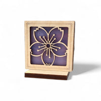 CHERRY BLOSSOM MINI SUNCATCHER - Free standing 2.5" stained glass & wood decor