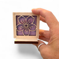 CHERRY BLOSSOM MINI SUNCATCHER - Free standing 2.5" stained glass & wood decor