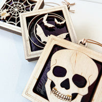 HALLOWEEN MINI SUNCATCHER - 2.5" stained glass & wood ornament