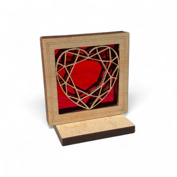HEART MINI SUNCATCHER - Free standing 2.5" stained glass & wood decor