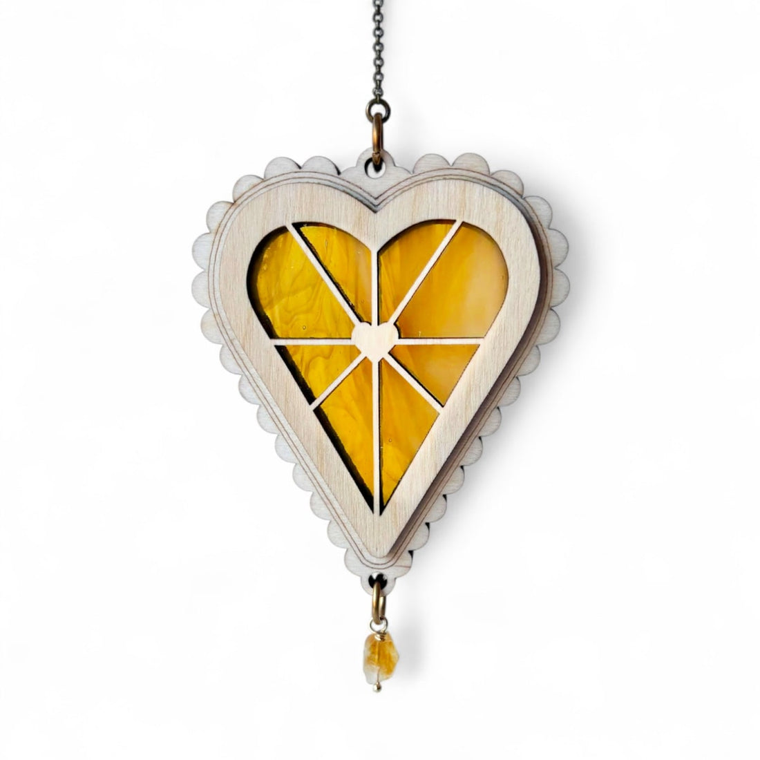 HEART STRINGS / Radiant Heart - Stained Glass & Wood Suncatcher