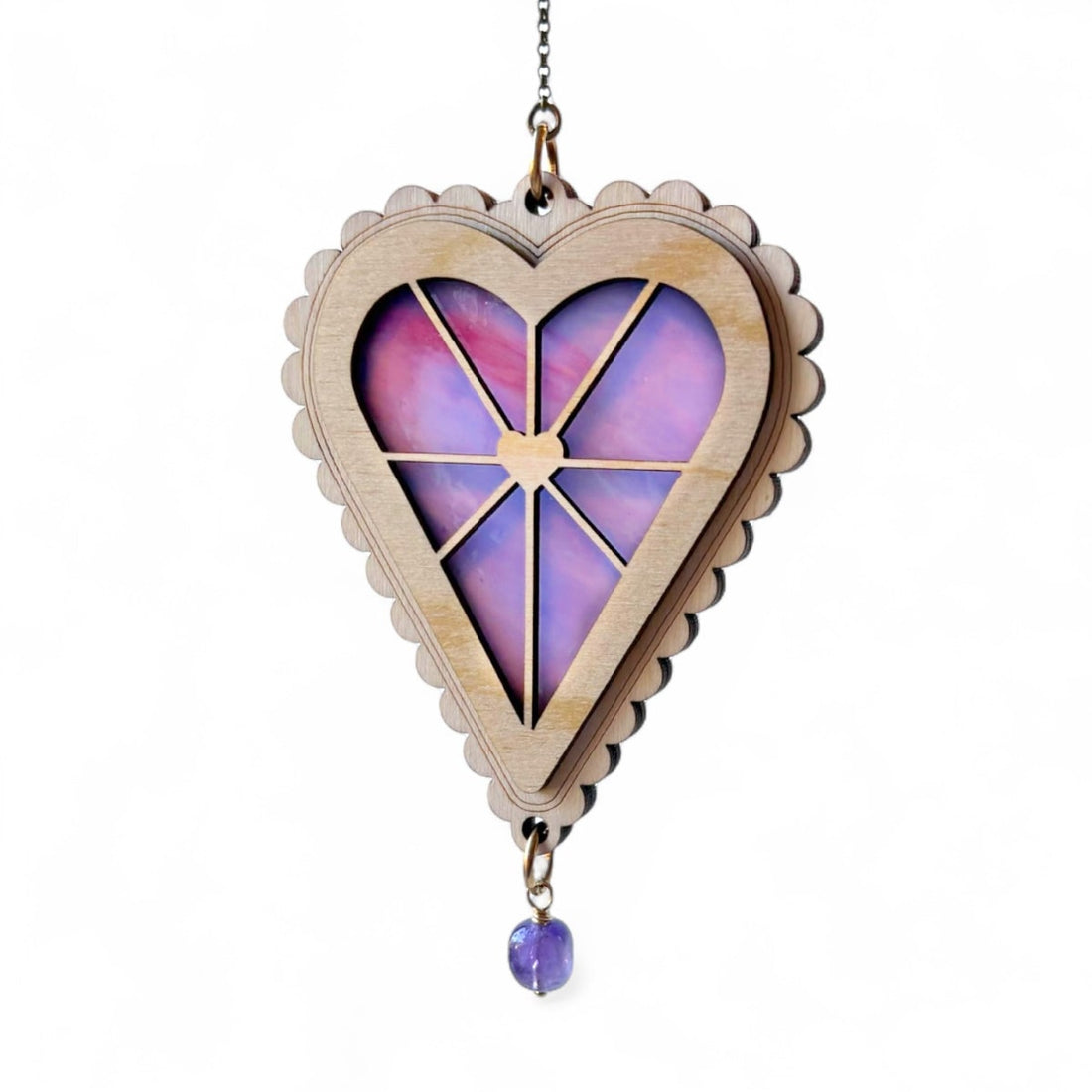 HEART STRINGS / Radiant Heart - Stained Glass & Wood Suncatcher