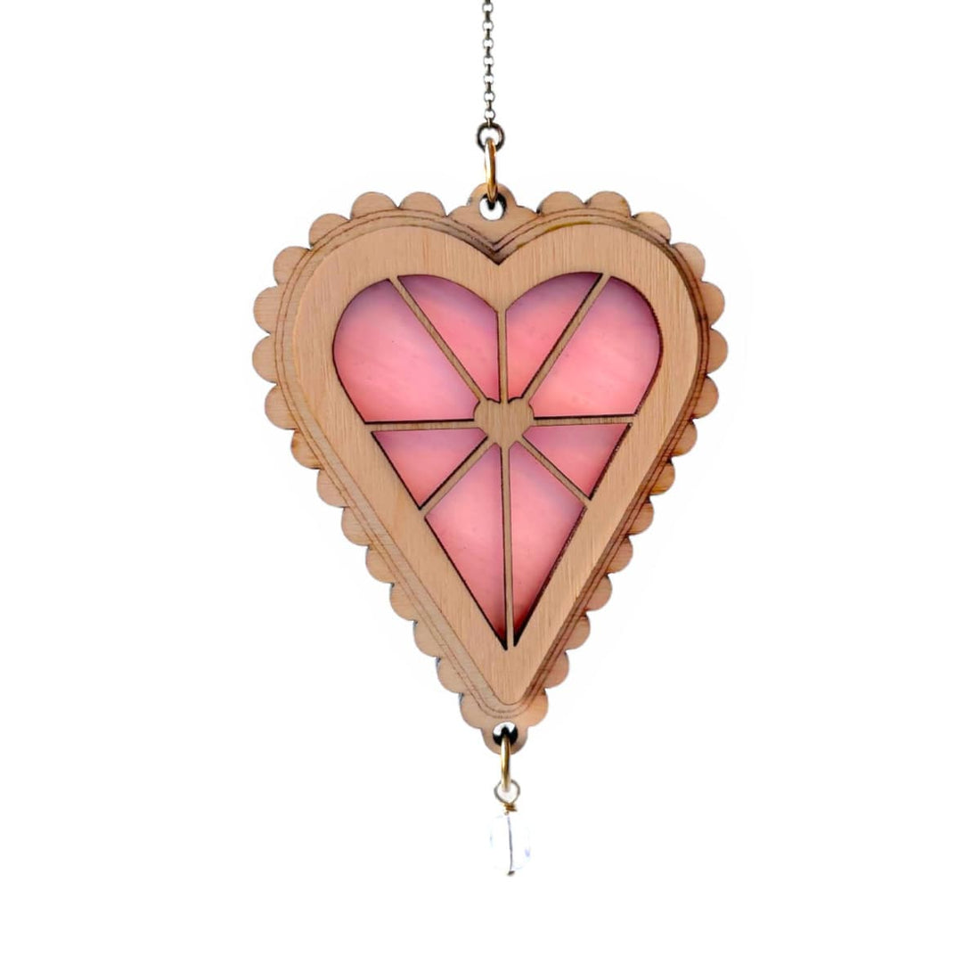HEART STRINGS / Radiant Heart - Stained Glass & Wood Suncatcher