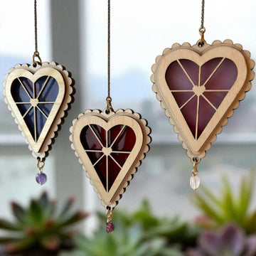 HEART STRINGS / Radiant Heart - Stained Glass & Wood Suncatcher