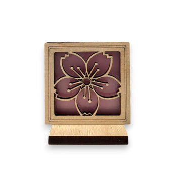 CHERRY BLOSSOM MINI SUNCATCHER - Free standing 2.5" stained glass & wood decor