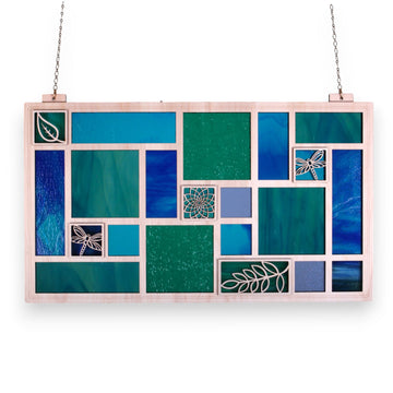 QUILTED GLASS PANEL (Horizontal) in blues & greens