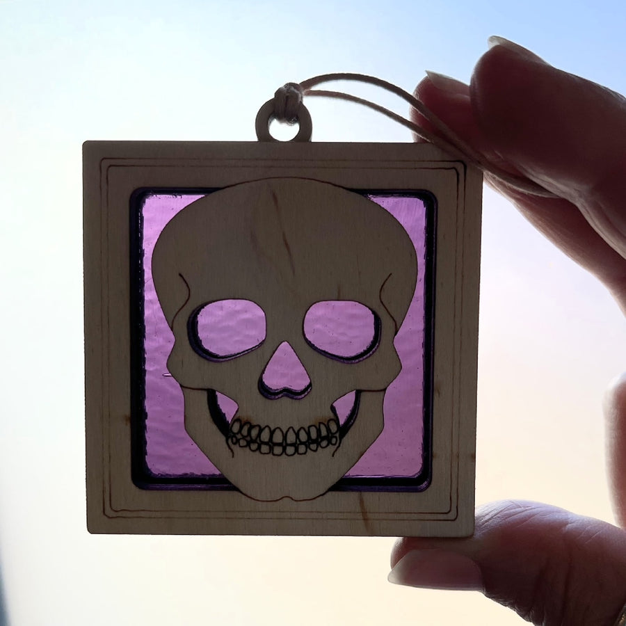 HALLOWEEN MINI SUNCATCHER - 2.5" stained glass & wood ornament