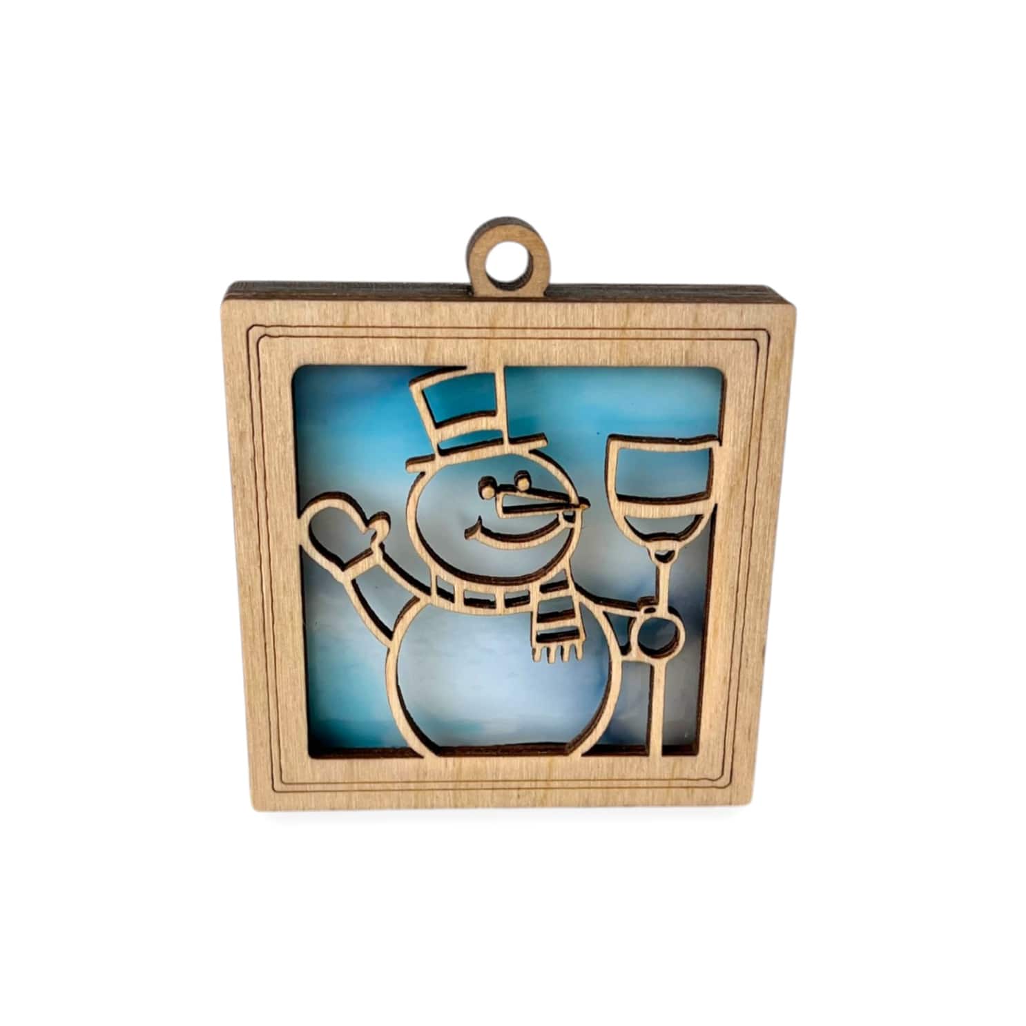 SNOWMAN MINI SUNCATCHER - 2.5" stained glass & wood ornament