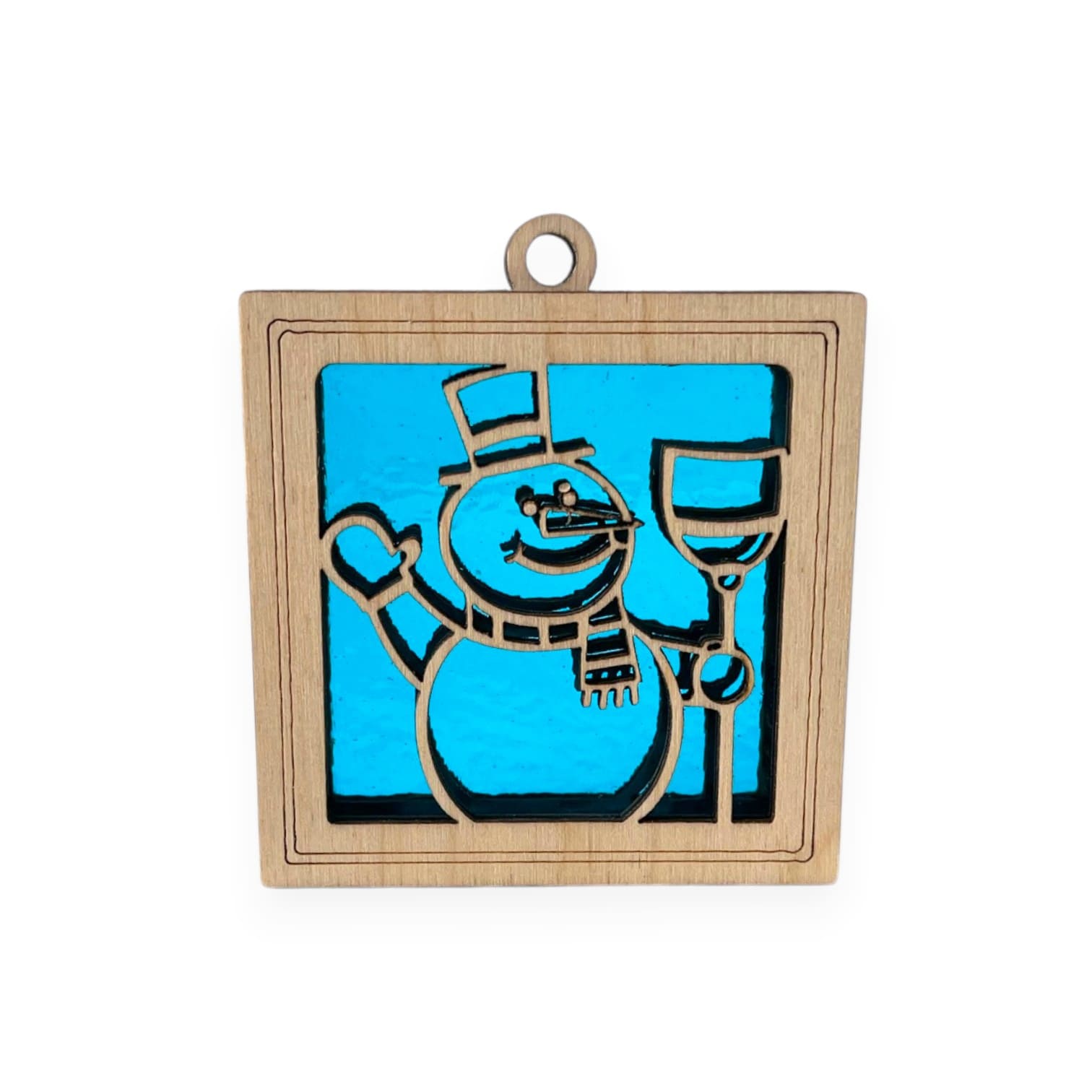SNOWMAN MINI SUNCATCHER - 2.5" stained glass & wood ornament