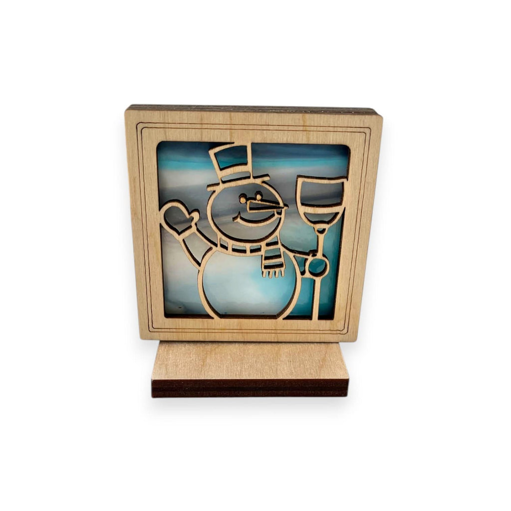 SNOWMAN MINI SUNCATCHER - 2.5" stained glass & wood ornament
