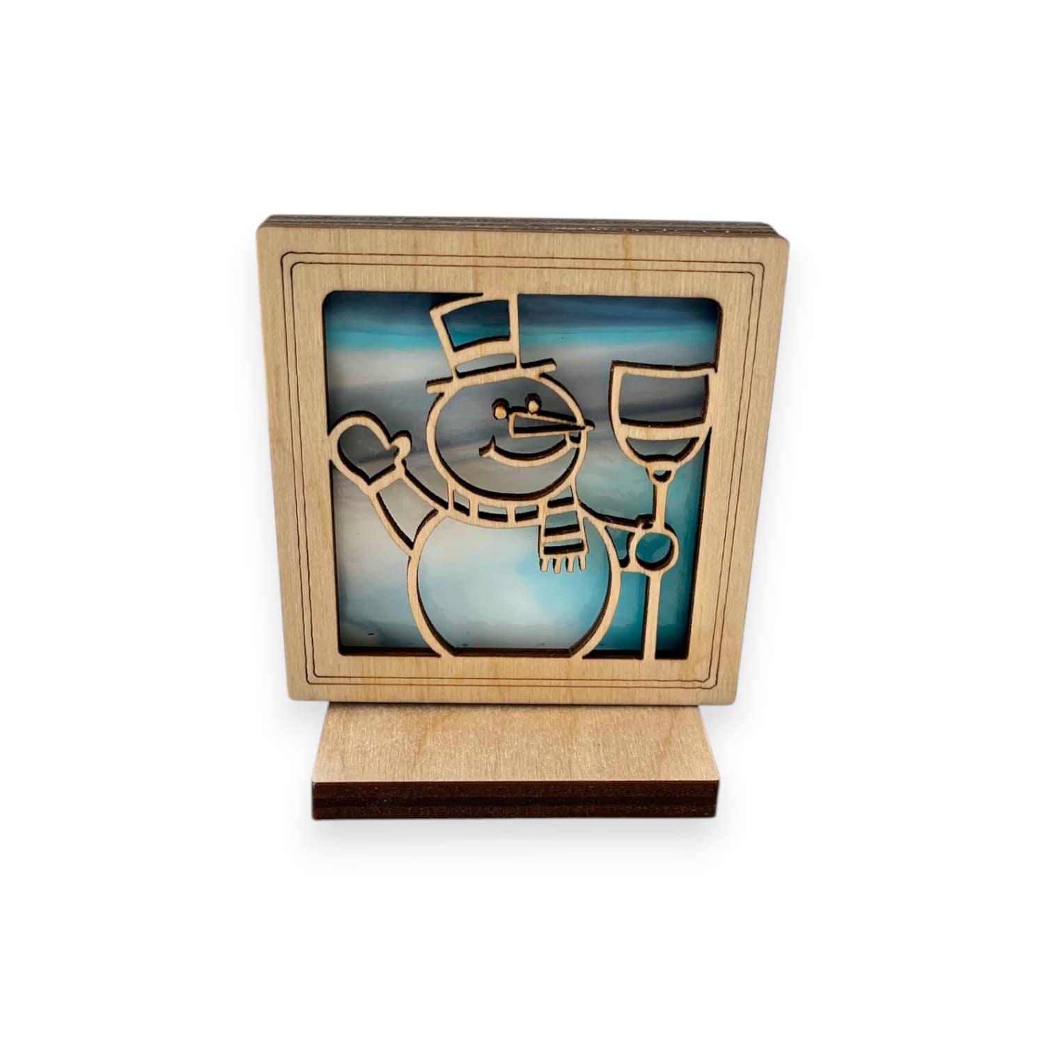 SNOWMAN MINI SUNCATCHER - 2.5" stained glass & wood ornament