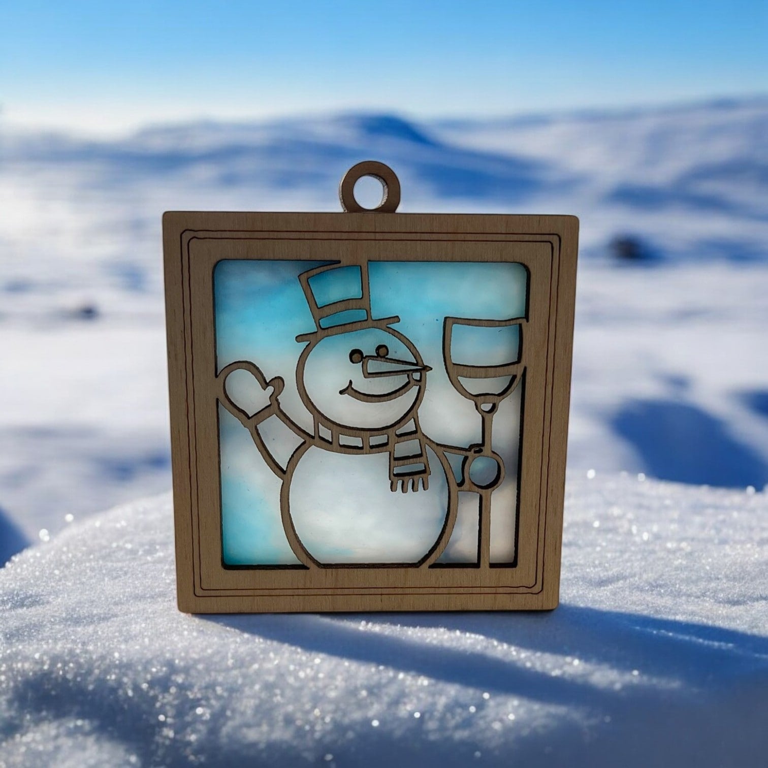 SNOWMAN MINI SUNCATCHER - 2.5" stained glass & wood ornament