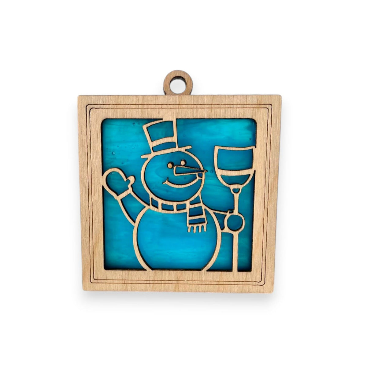 SNOWMAN MINI SUNCATCHER - 2.5" stained glass & wood ornament