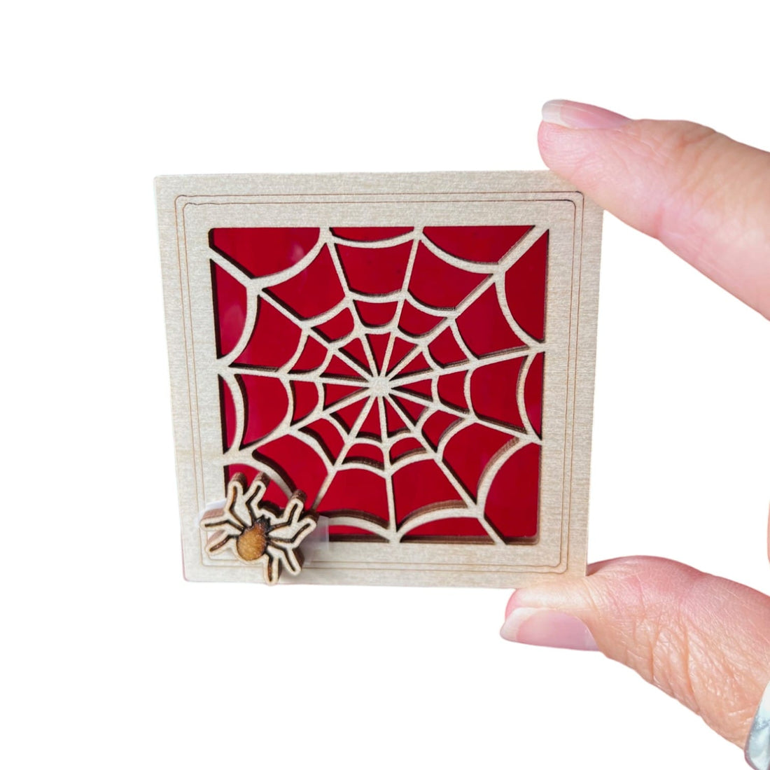 HALLOWEEN MINI SUNCATCHER - 2.5" stained glass & wood ornament